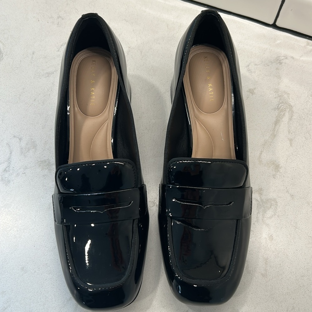 Kelly & Katie Payln Loafer Black Glossy Platform Heel Slip On Academia Office - Picture 15 of 16